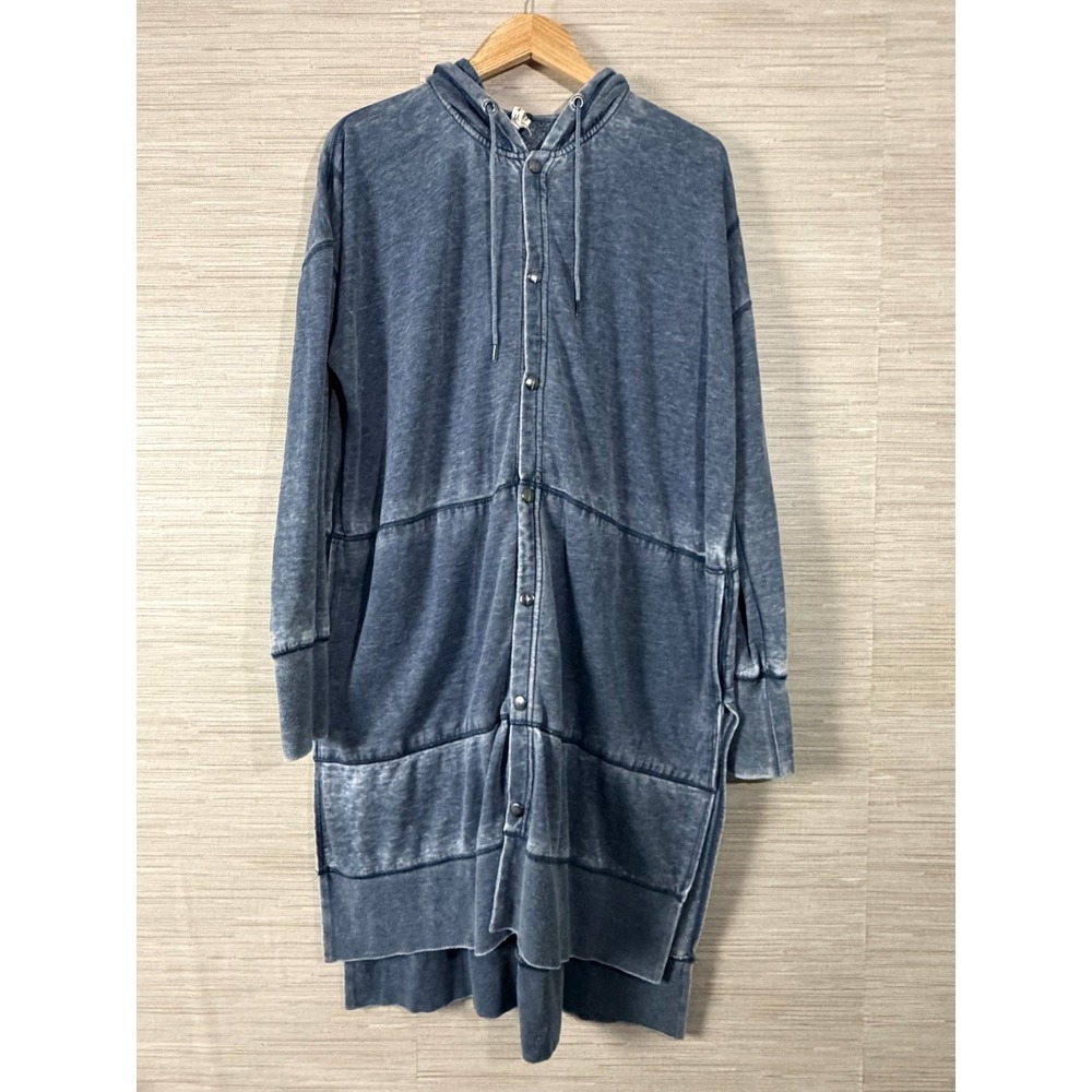 Free People We The Free Thermal Hooded Duster Cardigan Womens L Blue Snap Front